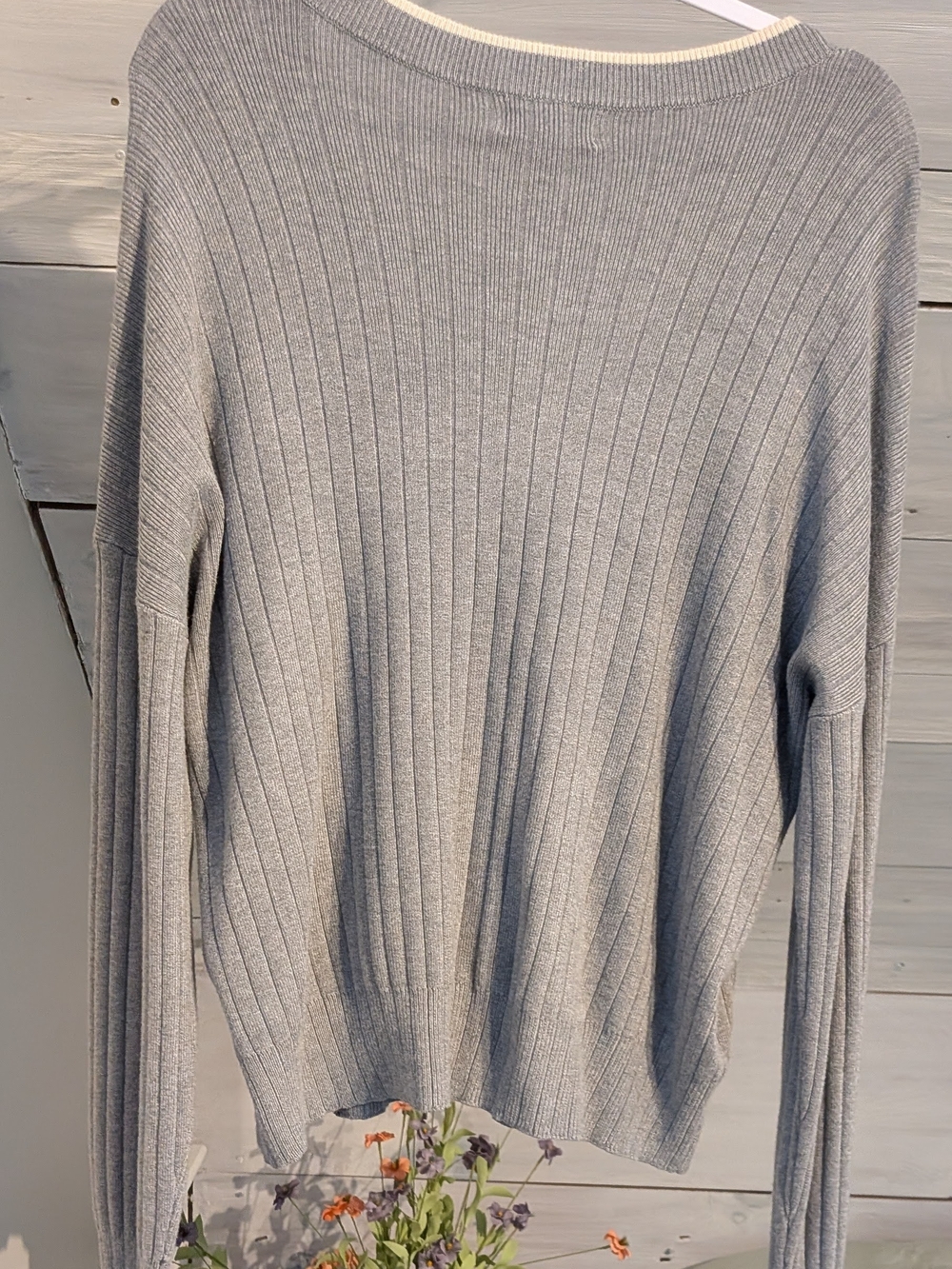 Marled Light Gray Ribbed Crew Neck Sweater